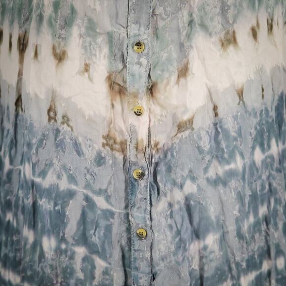 Soft Surroundings Size Large L Blue Tie Dye Button Long Sleeve Silk Tunic Top - Picture 2 of 6